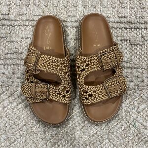 Joie Weaver Bronze Woven Buckle Slides Size 6.5 Flat Chunky Slip On Sandals